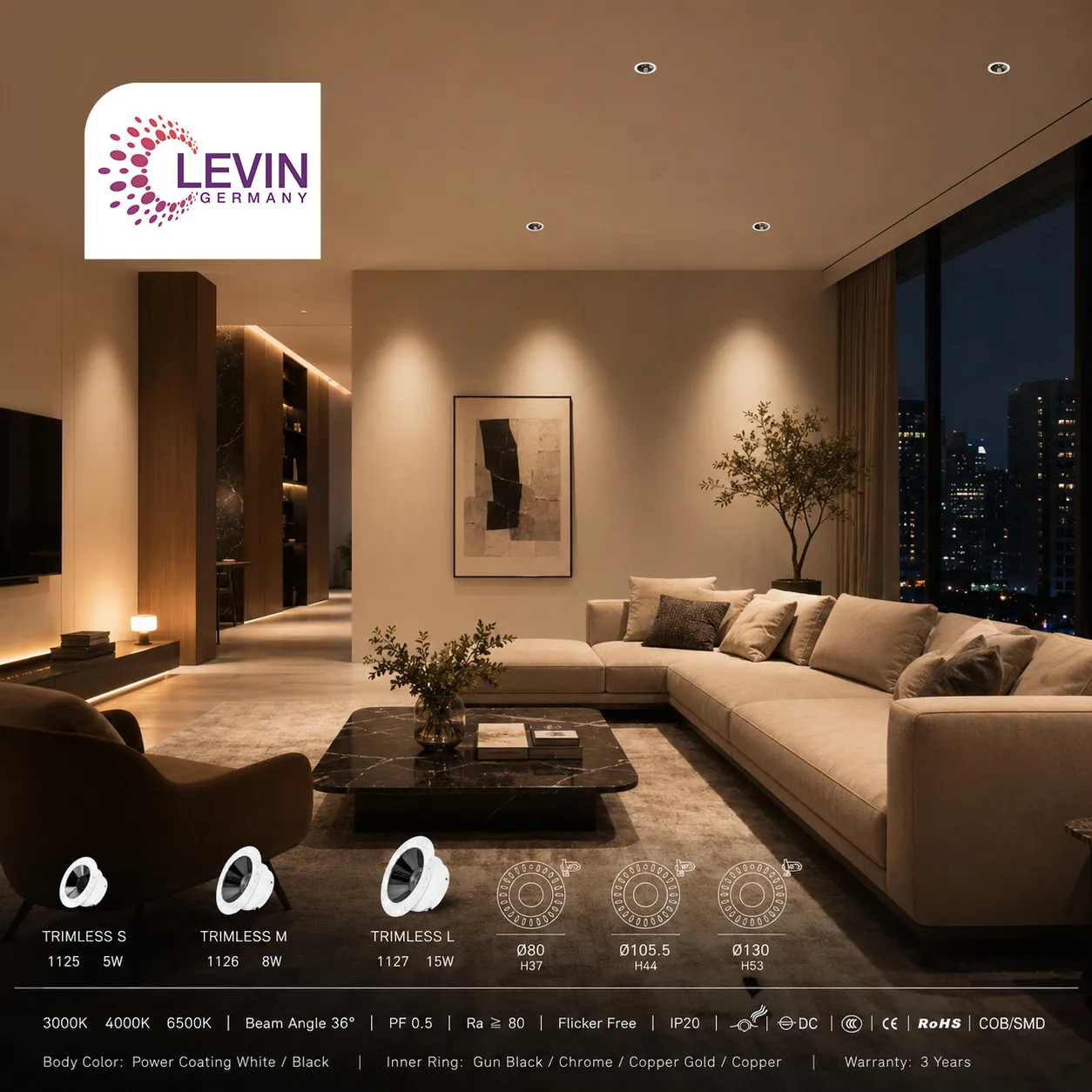 Trimless Downlight, LED Ceiling Downlight, Soft Light Downlight
