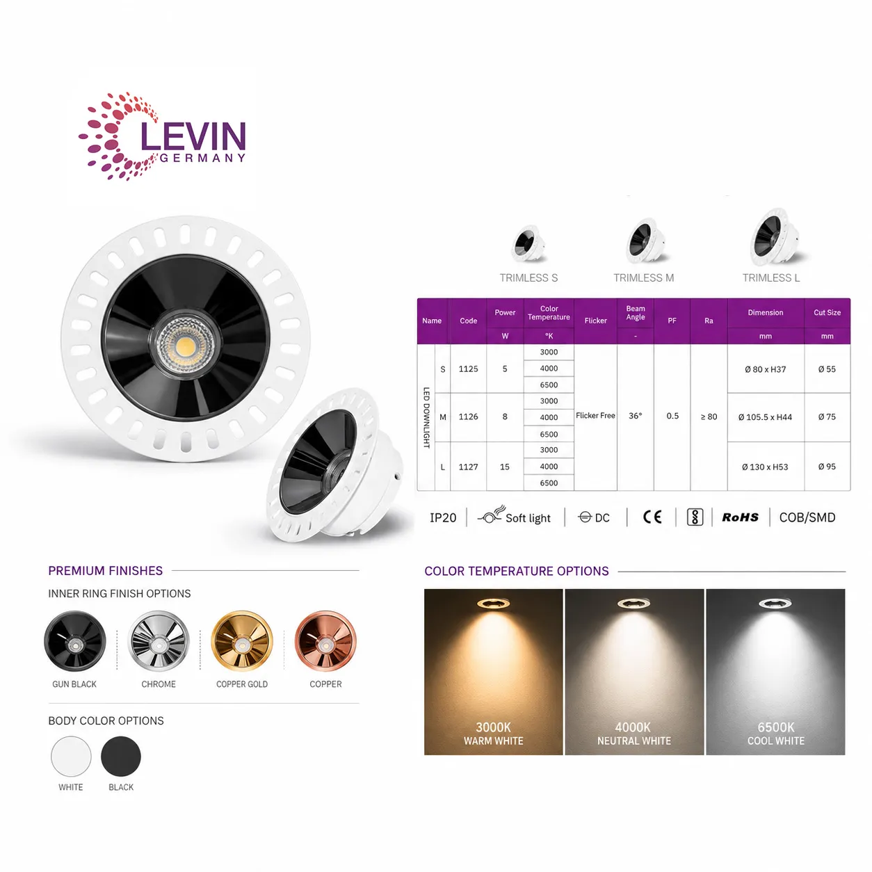 Trimless Downlight, LED Ceiling Downlight, Soft Light Downlight