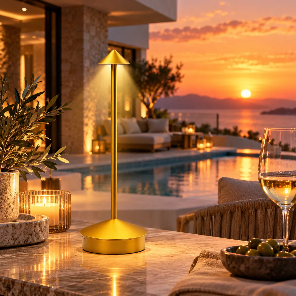 LEVIN Cone Gold Rechargeable Table Lamp