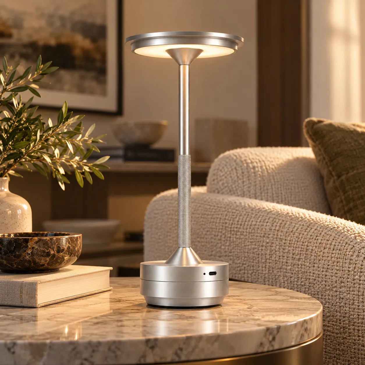 Silver Cordless Table Lamp | Ultra LED | LEVIN