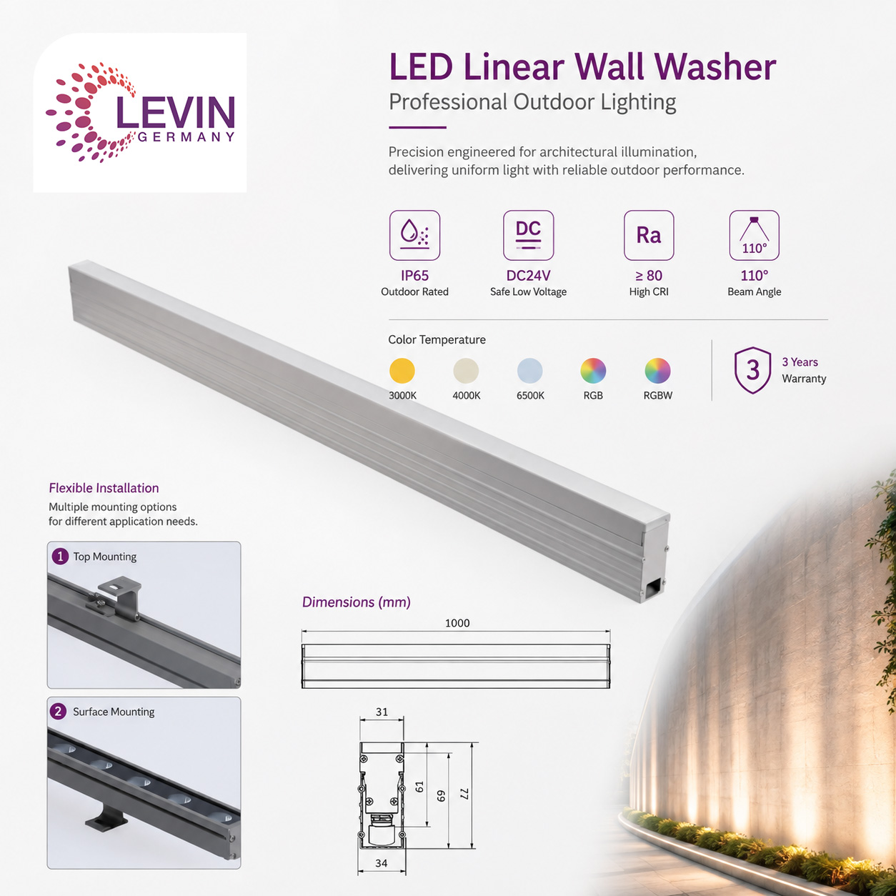 Levin Wide Beam Linear Light IP65