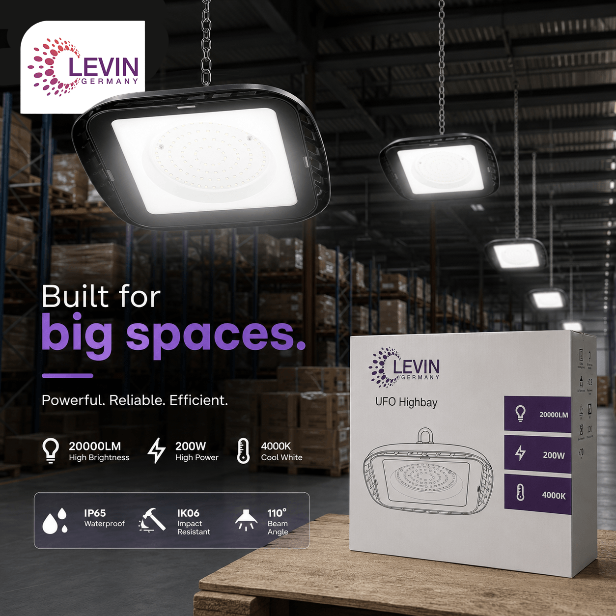 200W LED High Bay Light, 20,000 lm | Levin UAE - Image 9