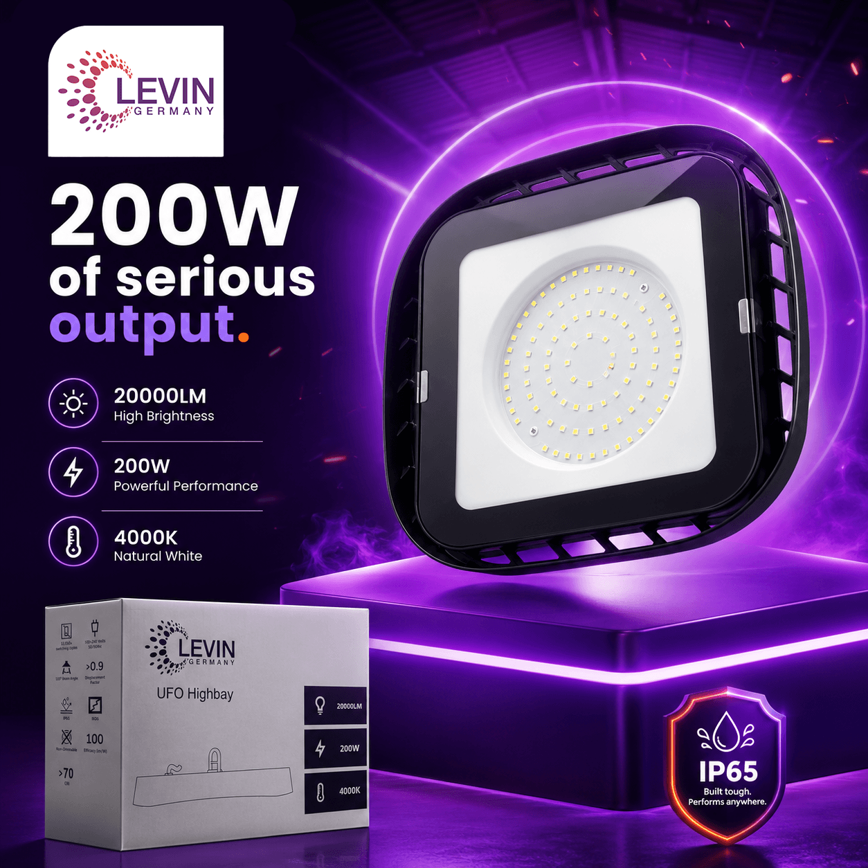 200W LED High Bay Light, 20,000 lm | Levin UAE - Image 2