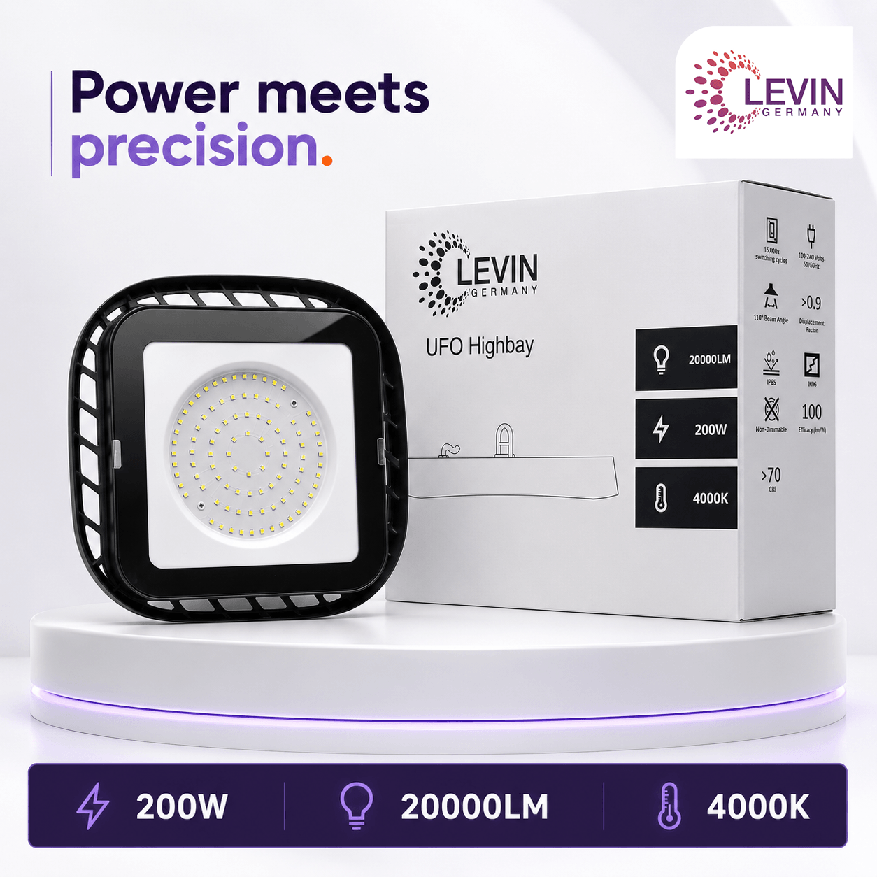 200W LED High Bay Light, 20,000 lm | Levin UAE - Image 3