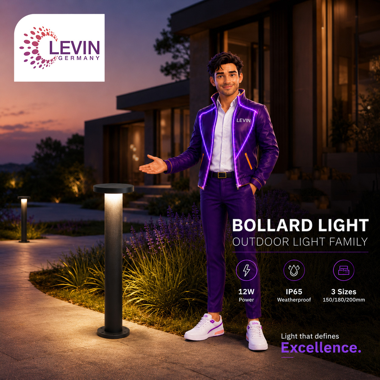 Levin Round Top Bollard Light 11W / 12W IP65 - Image 6