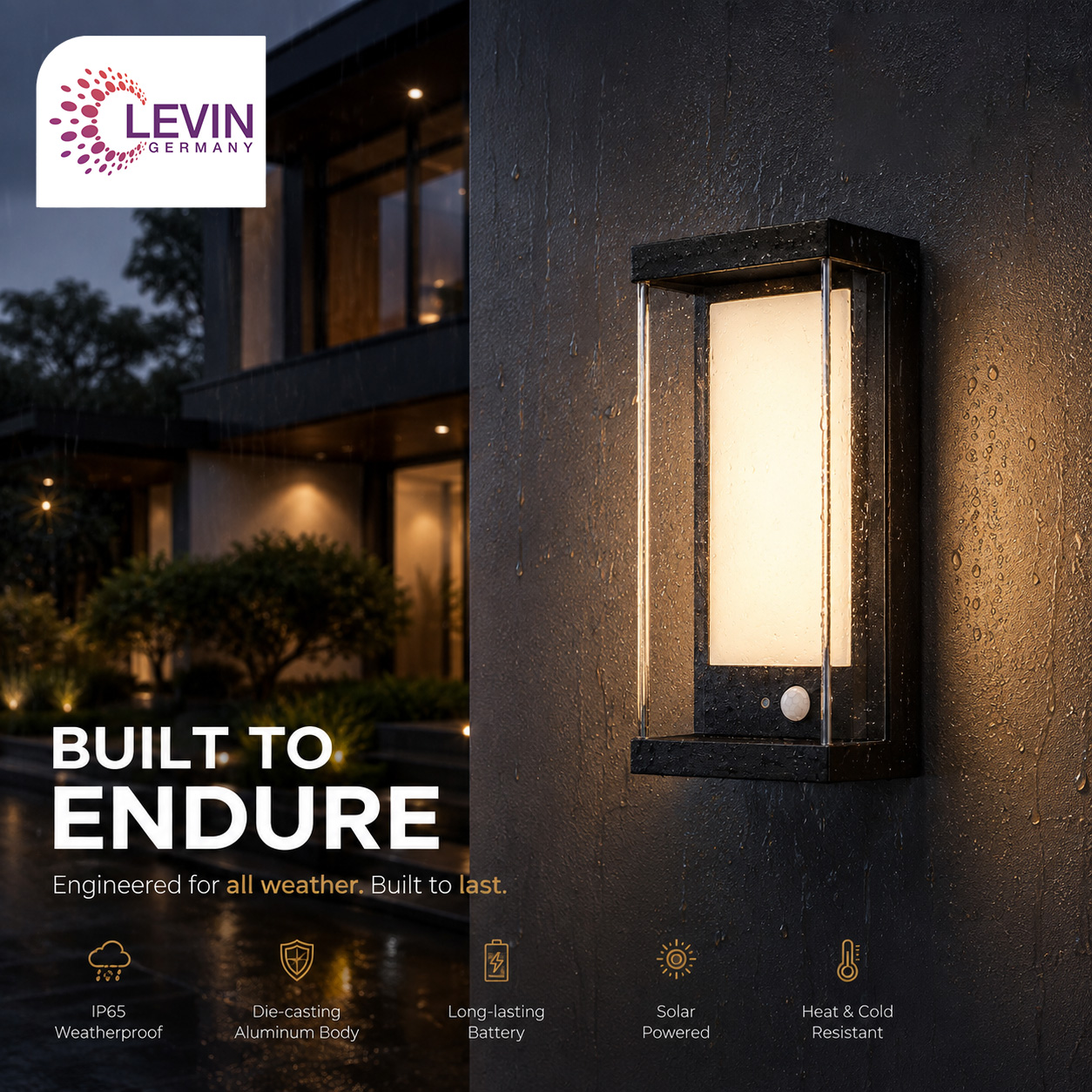 Levin Solar Lantern Wall Light 2W IP65