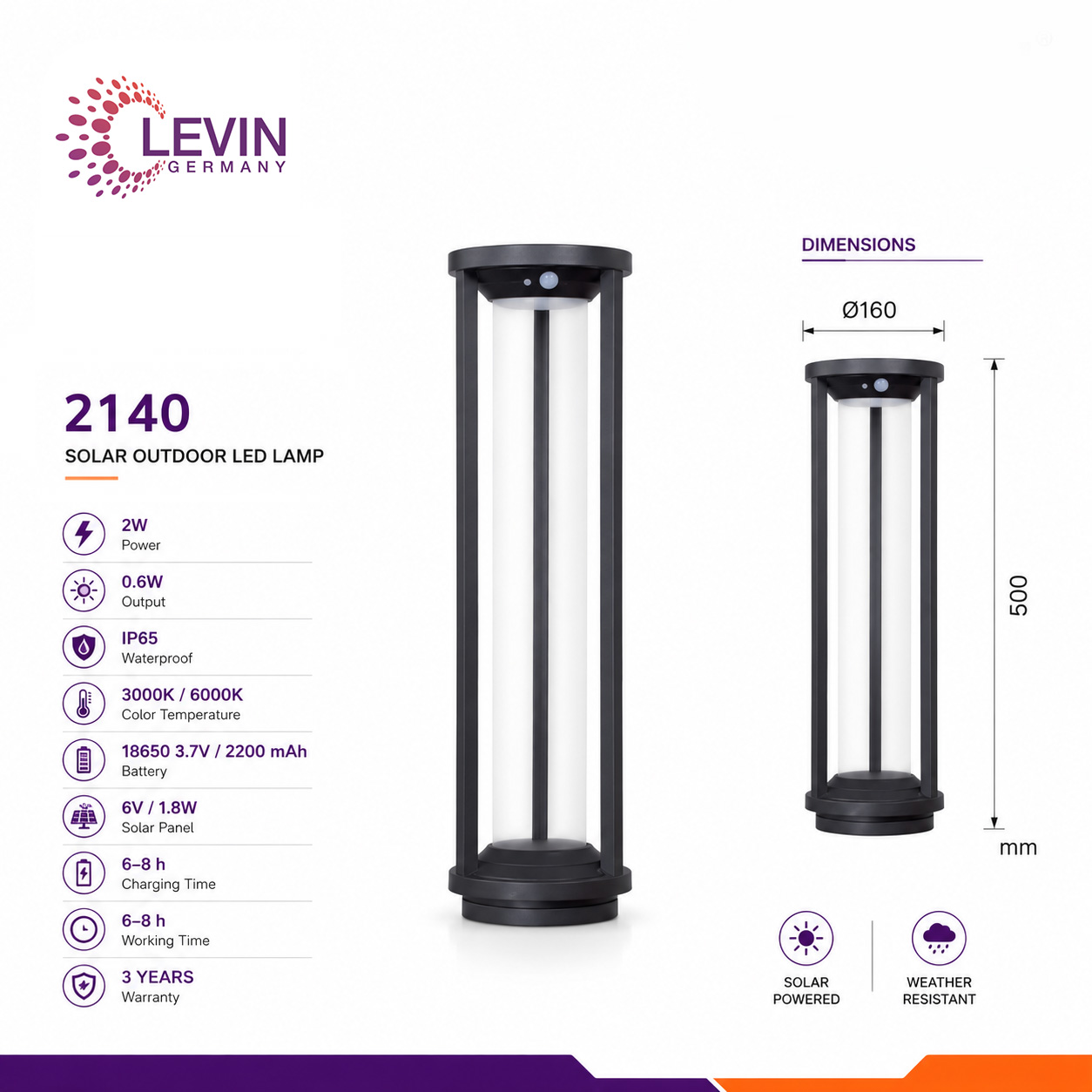 Levin Solar Outdoor Lantern 2W IP65