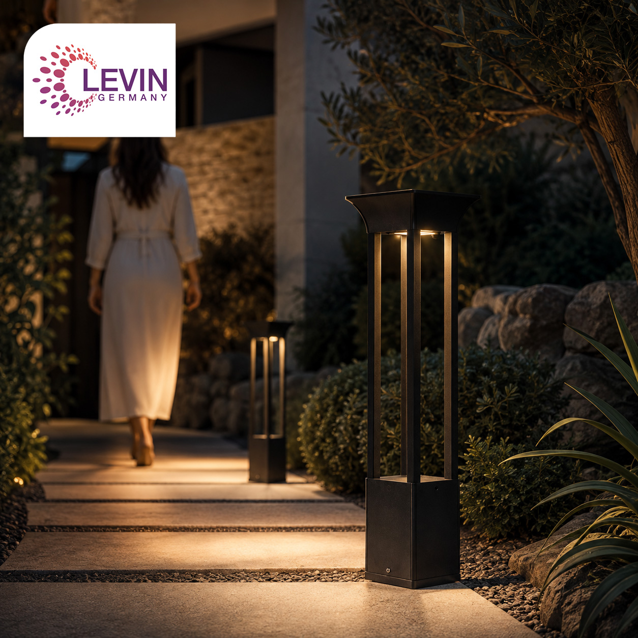 Levin Square Solar Bollard 400mm and 650mm IP65