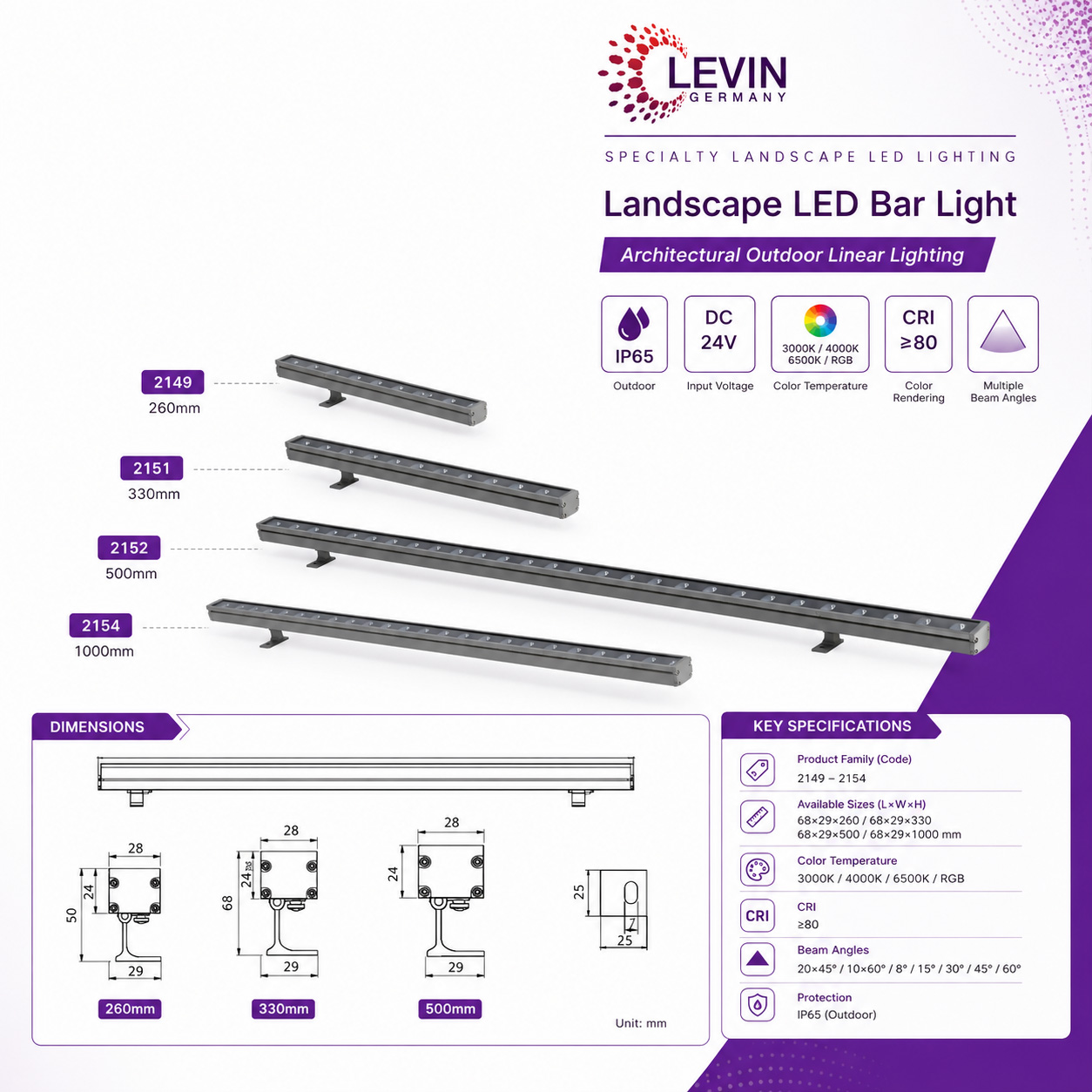 Levin Grey IP65 Linear Outdoor Light