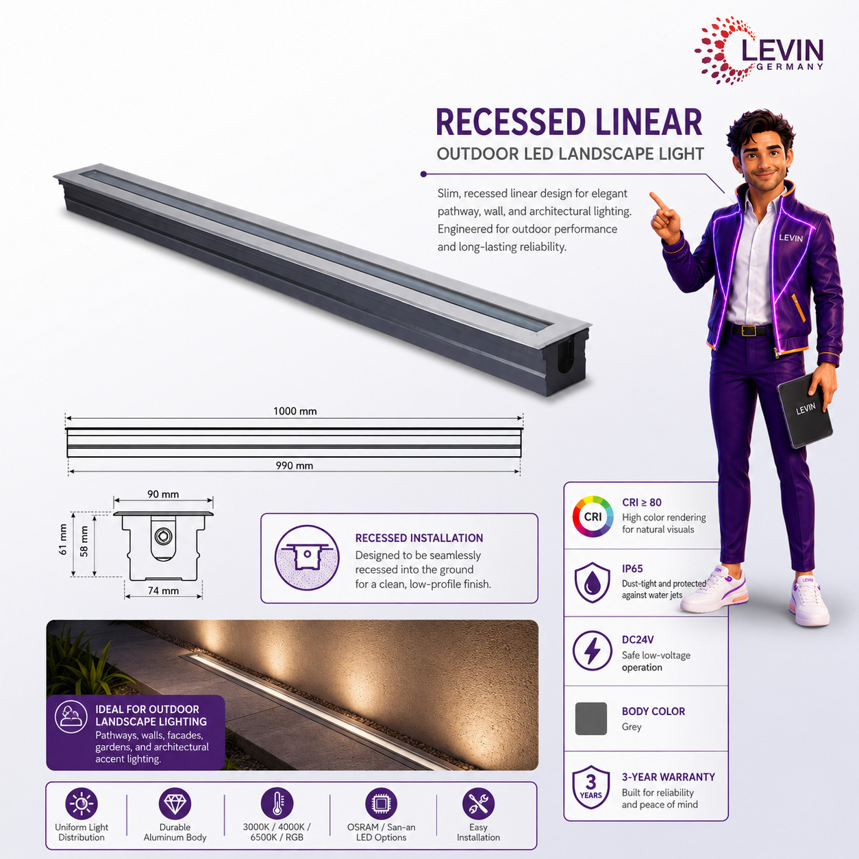 Levin Linear Outdoor Light with OSRAM LEDs