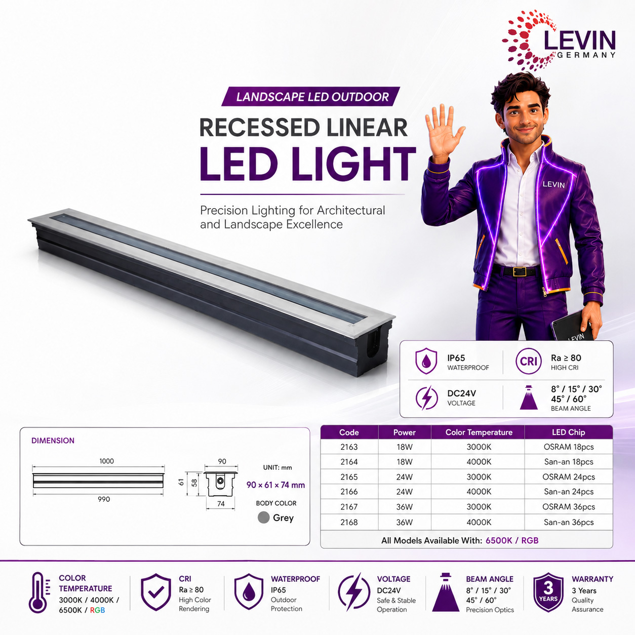 Levin Linear Outdoor Light with OSRAM LEDs