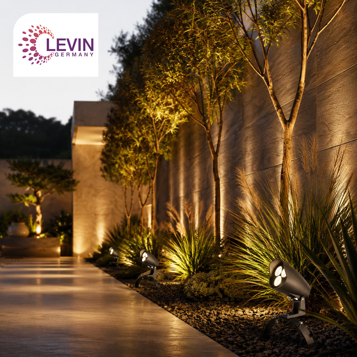 Levin Grey Outdoor Spotlight with Curved Mount